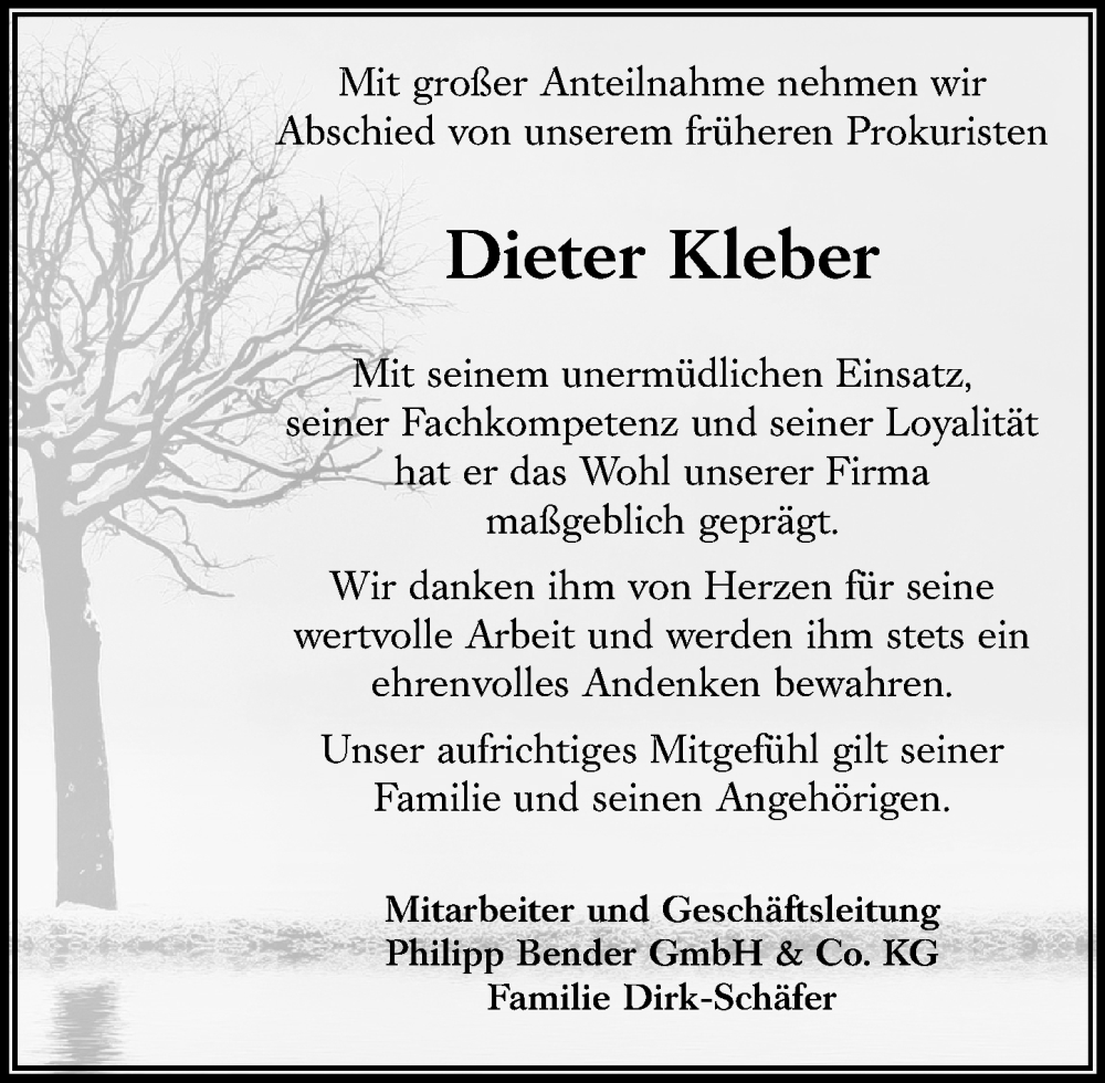 Traueranzeige für Dieter Kleber vom 22.02.2025 aus Rüsselsheimer Echo
