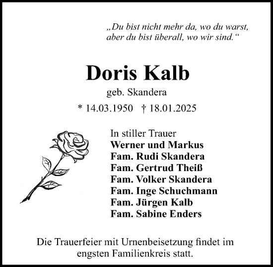 Traueranzeige von Doris Kalb von Darmstädter Echo