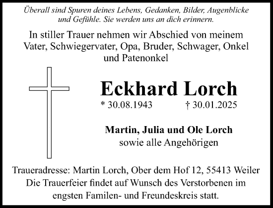 Traueranzeige von Eckhard Lorch von Allgemeine Zeitung Rheinhessen-Nahe
