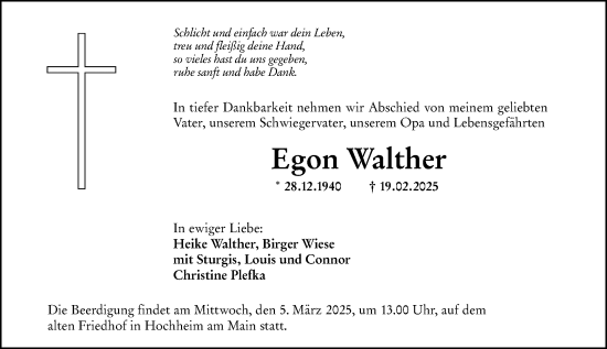 Traueranzeige von Egon Walther von Hochheimer Zeitung