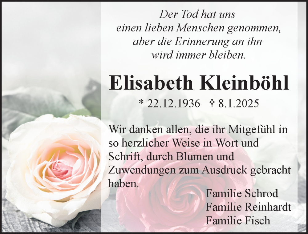  Traueranzeige für Elisabeth Kleinböhl vom 08.02.2025 aus Groß-Gerauer Echo