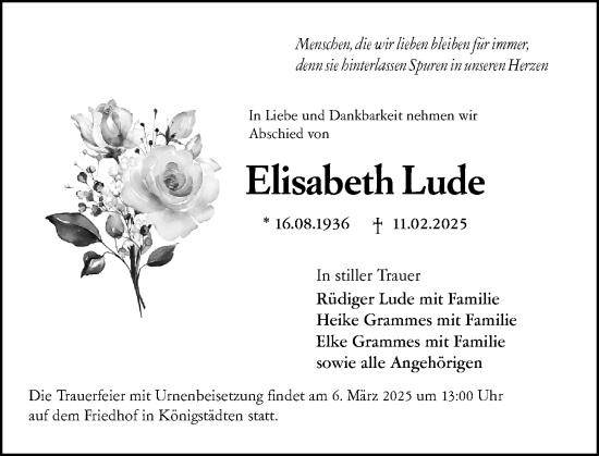 Traueranzeige von Elisabeth Lude von Rüsselsheimer Echo