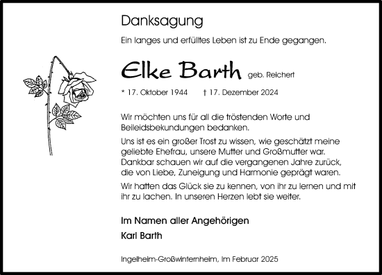 Traueranzeige von Elke Barth von Allgemeine Zeitung Rheinhessen-Nahe