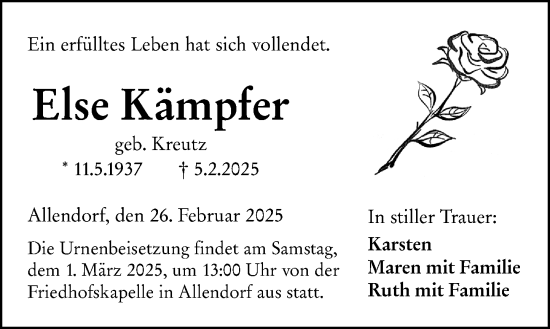 Traueranzeige von Else Kämpfer von Dill Block