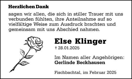 Traueranzeige von Else Klinger von Darmstädter Echo