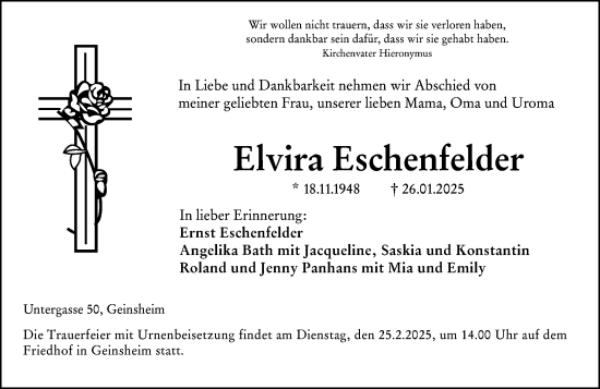Traueranzeige von Elvira Eschenfelder von Groß-Gerauer Echo