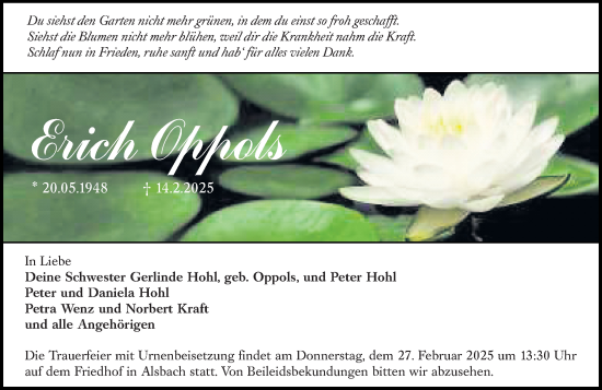 Traueranzeige von Erich Oppols von Darmstädter Echo