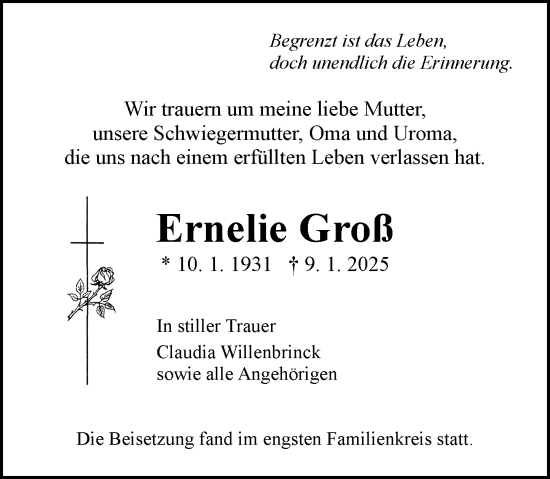 Traueranzeige von Ernelie Groß von Allgemeine Zeitung Mainz