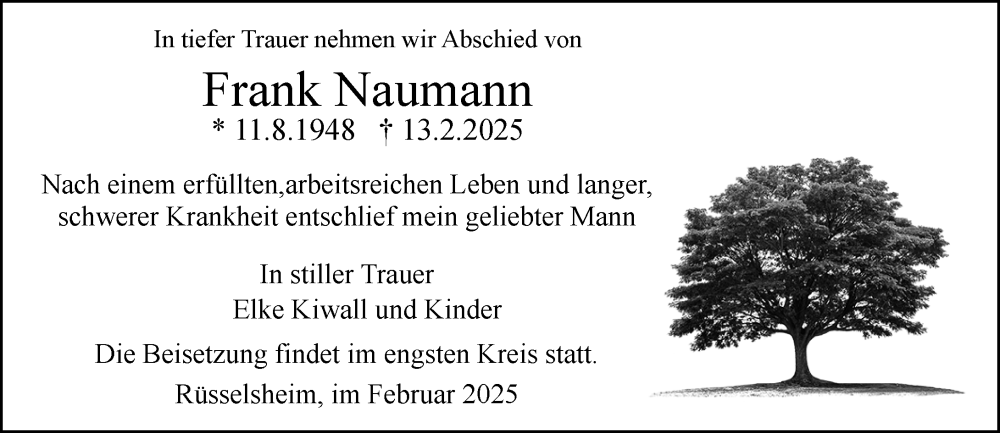  Traueranzeige für Frank Naumann vom 22.02.2025 aus Rüsselsheimer Echo
