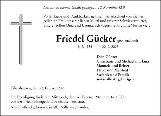 Traueranzeige von Friedel Gücker von Dill Block