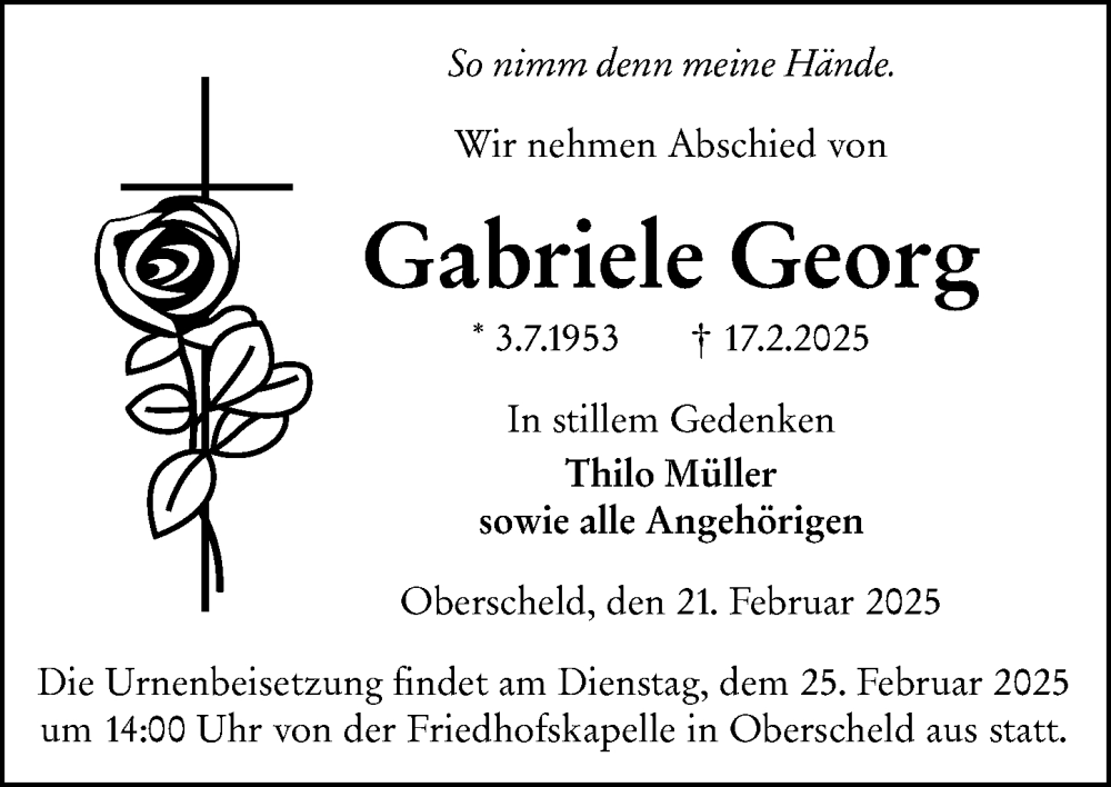  Traueranzeige für Gabriele Georg vom 21.02.2025 aus Dill Block