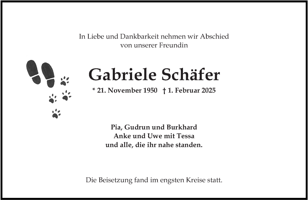  Traueranzeige für Gabriele Schäfer vom 22.02.2025 aus Wiesbadener Kurier