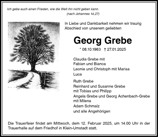 Traueranzeige von Georg Grebe von Hinterländer Anzeiger