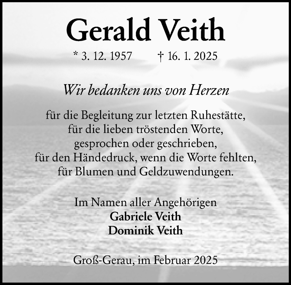  Traueranzeige für Gerald Veith vom 08.02.2025 aus Groß-Gerauer Echo