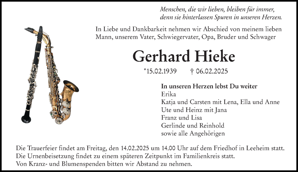  Traueranzeige für Gerhard Hieke vom 11.02.2025 aus Groß-Gerauer Echo