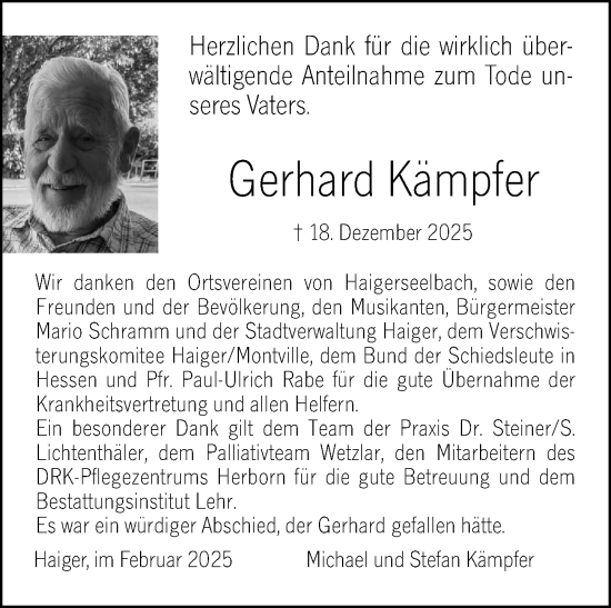 Traueranzeige von Gerhard Kämpfer von Dill Block