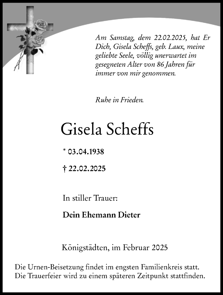  Traueranzeige für Gisela Scheffs vom 26.02.2025 aus Rüsselsheimer Echo