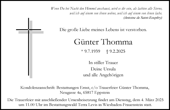 Traueranzeige von Günter Thomma von Wiesbadener Kurier