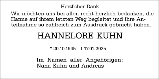 Traueranzeige von Hannelore Kuhn von Darmstädter Echo