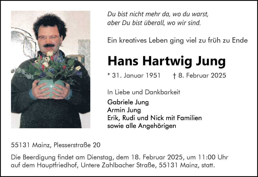  Traueranzeige für Hans Hartwig Jung vom 15.02.2025 aus Allgemeine Zeitung Mainz