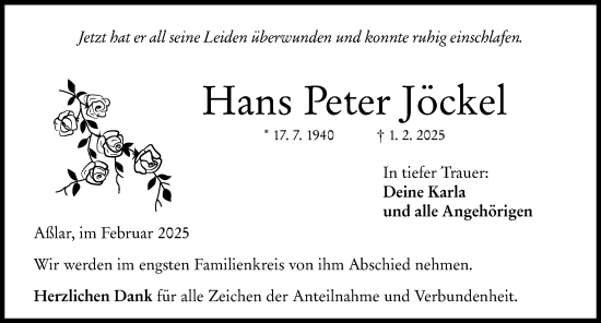 Traueranzeige von Hans Peter Jöckel von Wetzlarer Neue Zeitung