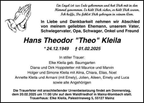Traueranzeige von Hans Theodor Kleila von Allgemeine Zeitung Mainz