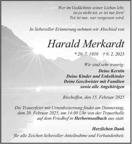 Traueranzeige von Harald Merkardt von Dill Block
