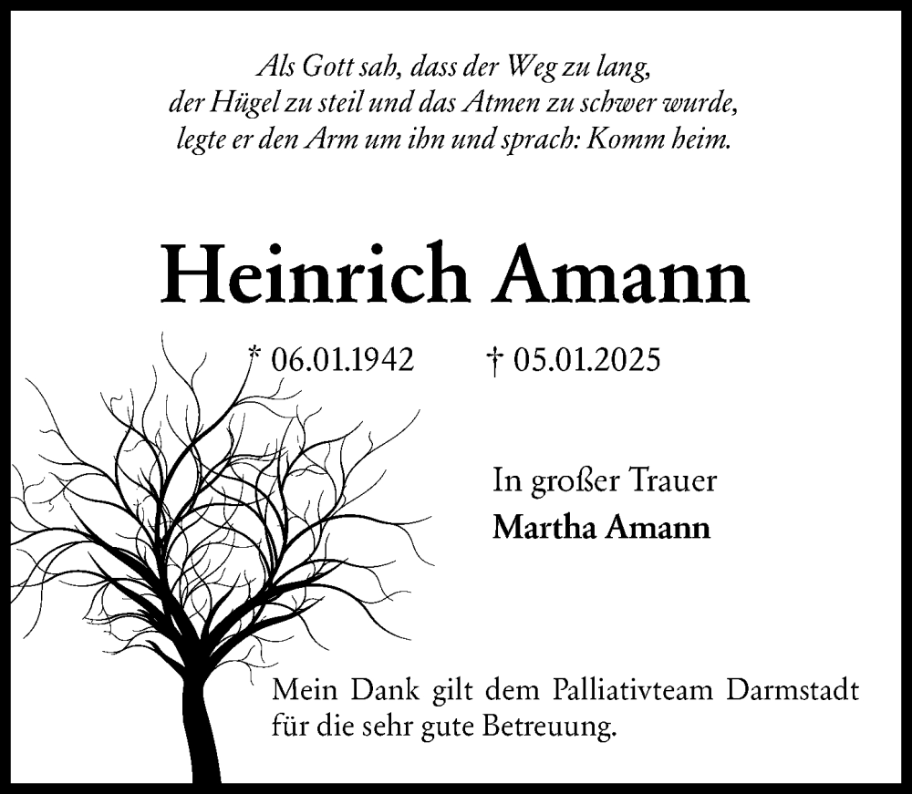  Traueranzeige für Heinrich Amann vom 01.02.2025 aus Darmstädter Echo