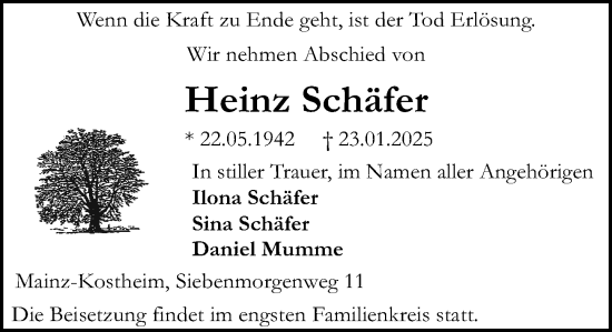 Traueranzeige von Heinz Schäfer von Allgemeine Zeitung Mainz