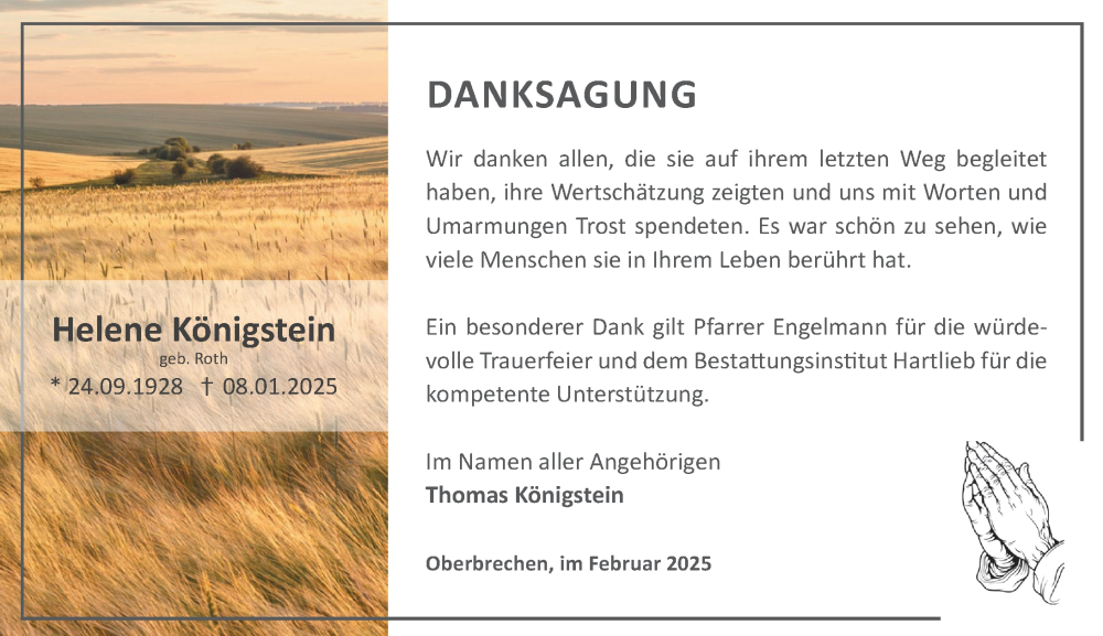  Traueranzeige für Helene Königstein vom 27.02.2025 aus Camberger Anzeiger