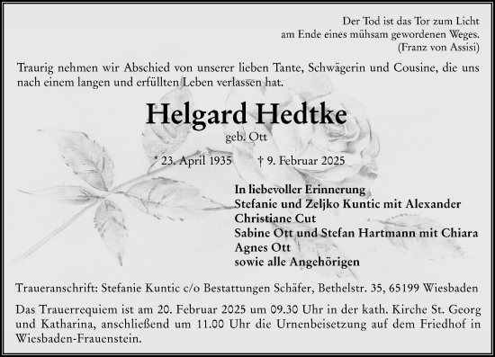 Traueranzeige von Helgard Hedtke von Wiesbadener Kurier