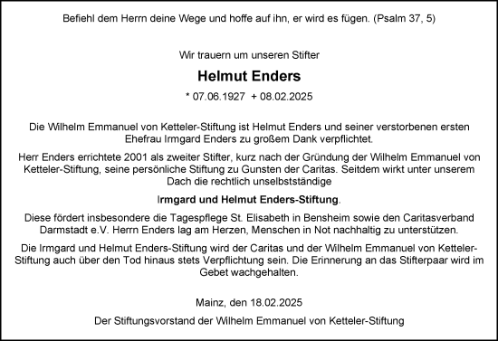 Traueranzeige von Helmut Enders von Starkenburger Echo