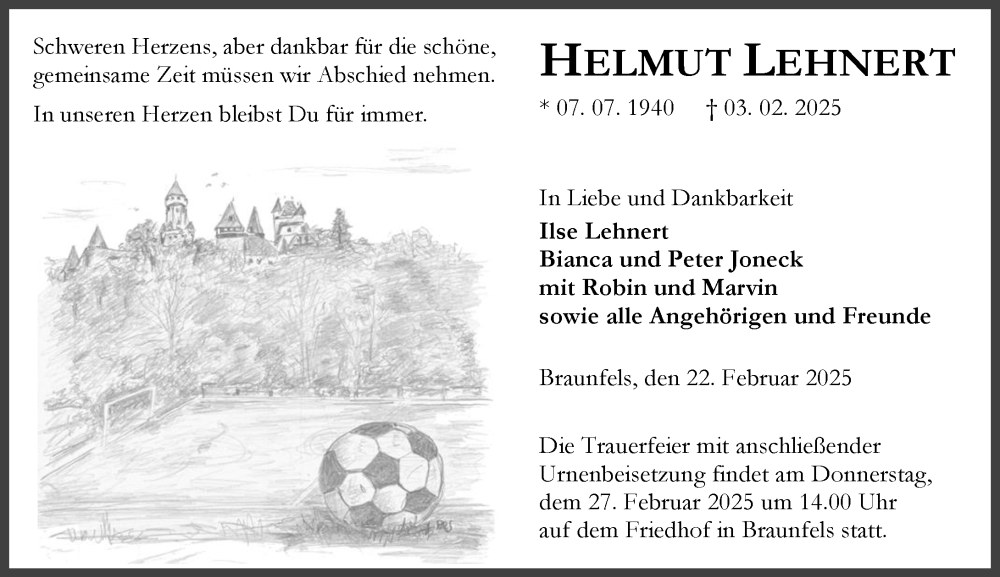  Traueranzeige für Helmut Lehnert vom 22.02.2025 aus Wetzlarer Neue Zeitung