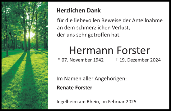 Traueranzeige von Hermann Forster von Allgemeine Zeitung Rheinhessen-Nahe