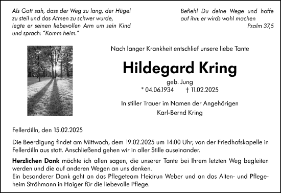 Traueranzeige von Hildegard Kring von Dill Block