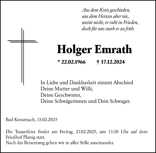 Traueranzeige von Holger Emrath von Allgemeine Zeitung Rheinhessen-Nahe