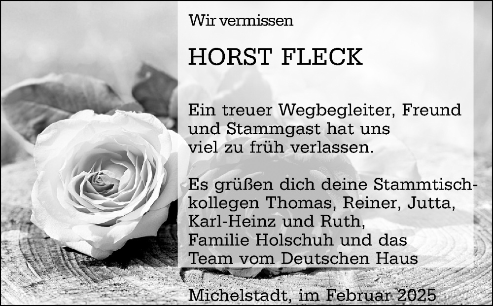  Traueranzeige für Horst Fleck vom 08.02.2025 aus Odenwälder Echo