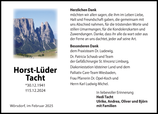 Traueranzeige von Horst-Lüder Tacht von Wiesbadener Kurier
