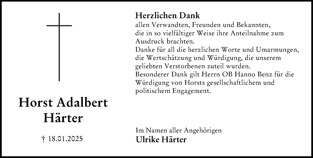  Traueranzeige für Horst Adalbert Härter vom 08.02.2025 aus Darmstädter Echo