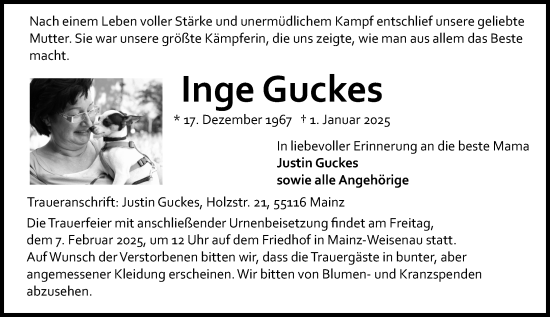 Traueranzeige von Inge Guckes von Allgemeine Zeitung Mainz
