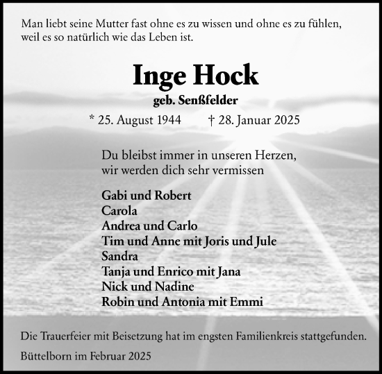 Traueranzeige von Inge Hock von Groß-Gerauer Echo