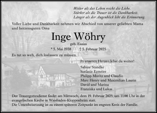 Traueranzeige von Inge Wöhry von Wiesbadener Kurier
