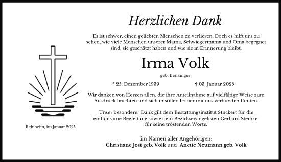 Traueranzeige von Irma Volk von Darmstädter Echo