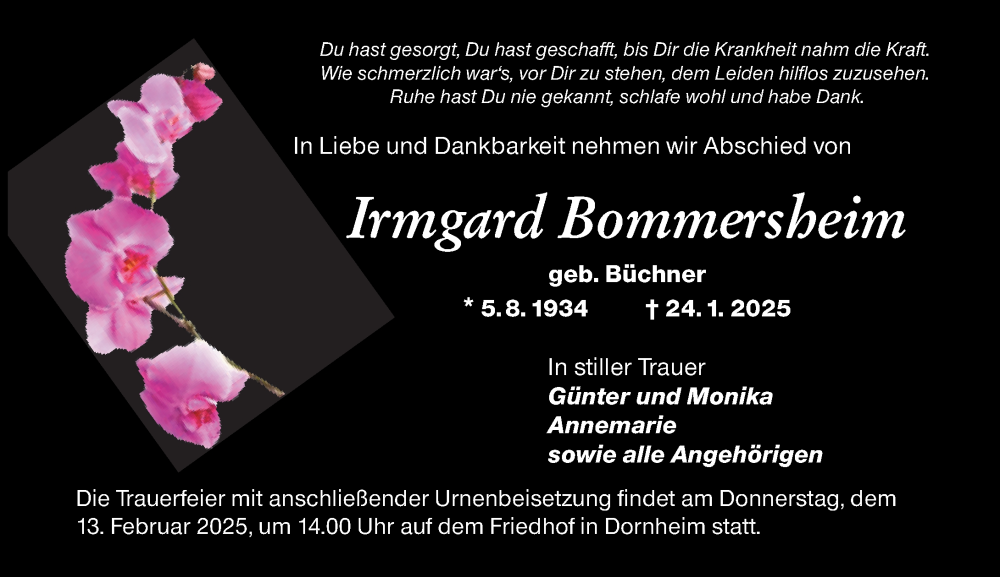  Traueranzeige für Irmgard Bommersheim vom 08.02.2025 aus Groß-Gerauer Echo