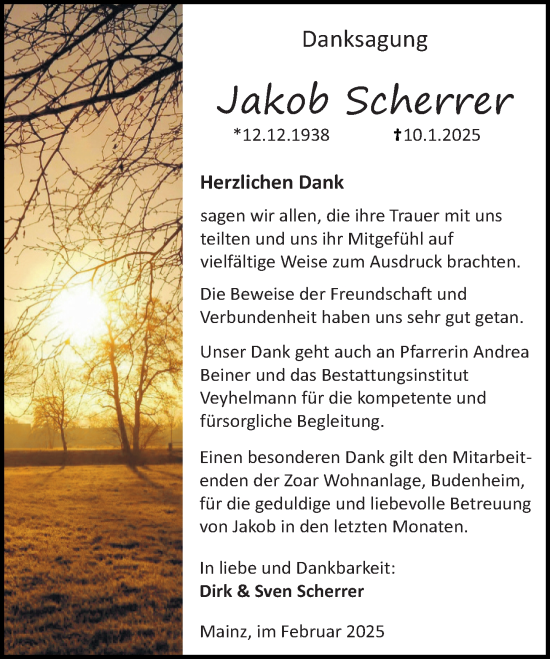 Traueranzeige von Jakob Scherrer von Allgemeine Zeitung Mainz
