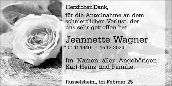 Traueranzeige von Jeannette Wagner von Rüsselsheimer Echo