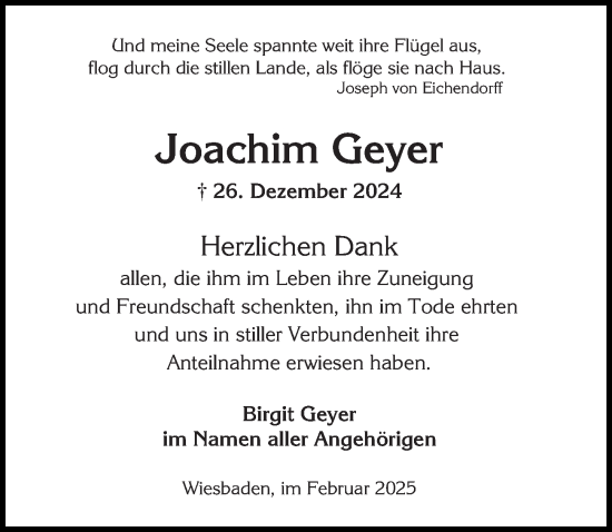 Traueranzeige von Joachim Geyer von Wiesbadener Kurier