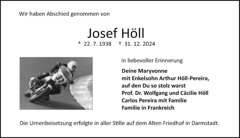  Traueranzeige für Josef Höll vom 15.02.2025 aus Darmstädter Echo