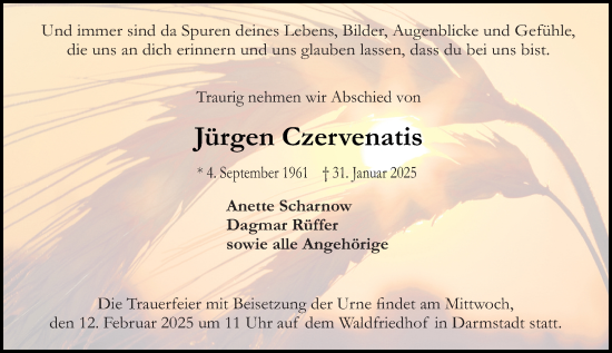 Traueranzeige von Jürgen Czervenatis von Darmstädter Echo