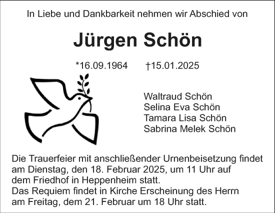 Traueranzeige von Jürgen Schön von Starkenburger Echo